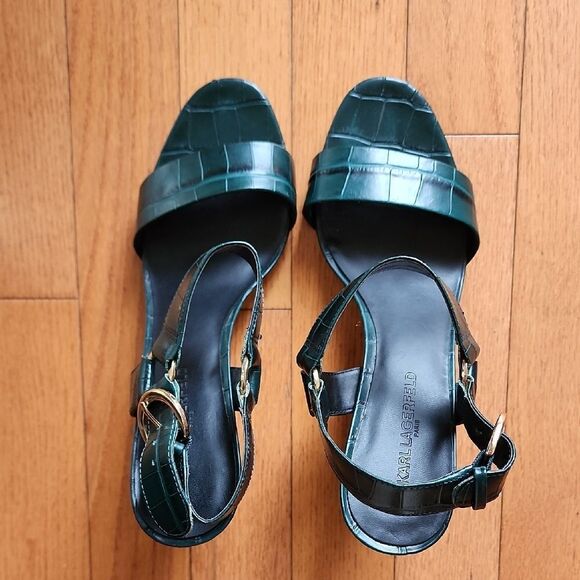Karl Lagerfeld Teal Croc-Embossed Heels - Women's Size 8.5 - Picture 4 of 6